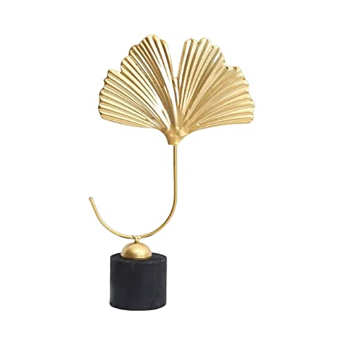 Niktule Ginkgo-Blatt-Statue - Mit Holzsockel Desktop-Skulptur - Moderne Ginkgo-Blatt-Statuen, Metall-Gold-Skulpturen, Desktop-Ornamente für Zuhause von Niktule