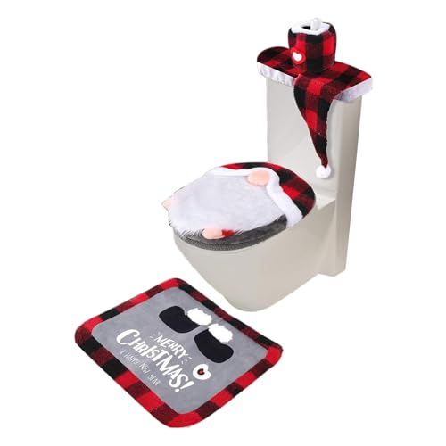 Weihnachtszwerg Toilettensitzbezug,4 Teile/satz Wichtel Toilettensitzbezug und Teppich Set,teppich weihnachten,Weihnachts-Taschentuchbox Abdeckung,Wichtel Toilettentank Abdeckung für weihnachtliche von Niktule