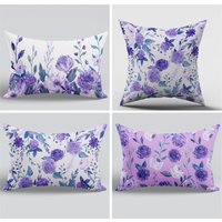 Lila Blumen Kissenhülle| Wohndekoration| Aquarell Violettes Kissen| Outdoor Lumbar Kissenhülle von NileArtDesign