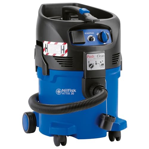 Nilfisk Sicherheitssauger ATTIX 33-2H PC 220-240V 50/60HZ EU ASBES (Gewicht: 14,5 kg, Max. Behältervolumen: 30 Liter, InfiniClean, Adapterplatte, Trolleygriff) 107412183, Schwarz/Blau von Nilfisk