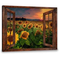 Leinwanddruck | Leinwandbild Rustikales Wohndekor Fenster Vom Bauernhof Sonnenblumen Wanddeko Sonnenblume Geschenk Wand Kunstdruck Familiengeschenk von NininnniStore