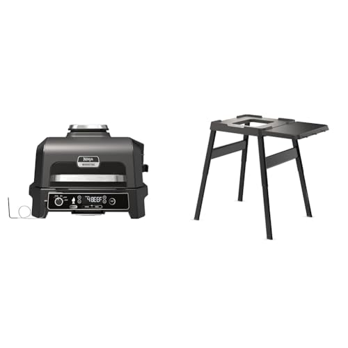 Ninja Woodfire Pro XL Elektrogrill,großer 4-in-1-Außengrill & Woodfire Verstellbarer Ständer und Beistelltisch von Ninja