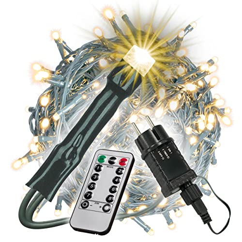 Nipach GmbH 400 LED Lichterkette warmweiß mit 8 Funktionen und Fernbedienung Trafo Timer Innen Außen grünes Kabel Weihnachtsdeko Weihnachtsbeleuchtung von Nipach GmbH