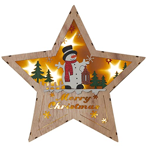 Nipach GmbH Holzstern LED Batterie Timer Weihnachtsstern Weihnachtsdeko Stern (30 x 30 cm) von Nipach GmbH