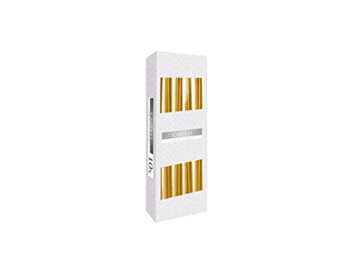 Nipter Stabkerzen Gold Metallic, Leuchterkerzen Tafelkerzen Spitzkerzen, Höhe 24,5 cm, Durchmesser 2,3 cm, geruchsneutral, Brenndauer 7h, Set 10 Stück (1 Box) von Nipter