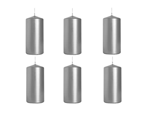 Nipter Stumpenkerzen Silber Metallic Säulenkerzen Blockkerzen, Durchmesser 5 cm, Höhe 10 cm, geruchsneutral, lange Brenndauer 20h, Set 6 Stück (1 Box) von Nipter