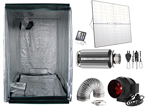 Nito LED Grow Box/Tent/Zelt 120 x 120 cm Grow Komplettset passiv inkl. Aktivkohlefilter Abluft (480 W Flexstar) von Nito