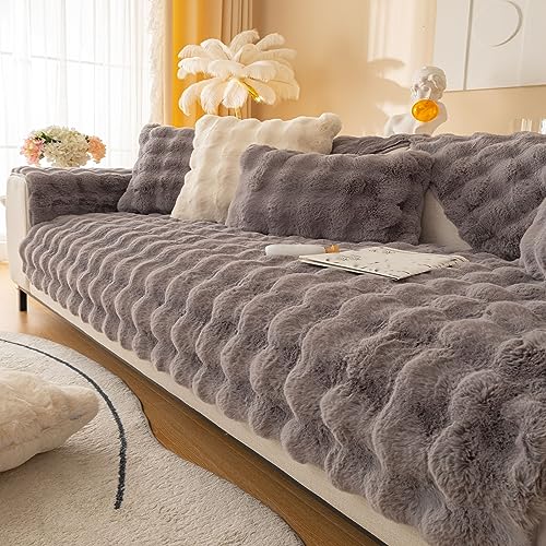 Dickes Kaninchen Plüsch Sofabezug 1 2 3 Sitzer, Sofa Überzug, Weiche Warme Sofa Slipcover für Ecke L-Form, Lustige Fuzzy Sofa Abdeckung, Anti Rutsch Samt Sofa Kissenbezüge von Nitoope