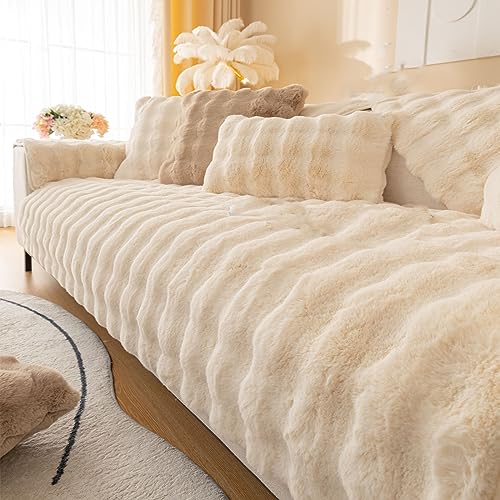 Dickes Kaninchen Plüsch Sofabezug 1 2 3 Sitzer, Sofa Überzug, Weiche Warme Sofa Slipcover für Ecke L-Form, Lustige Fuzzy Sofa Abdeckung, Anti Rutsch Samt Sofa Kissenbezüge von Nitoope