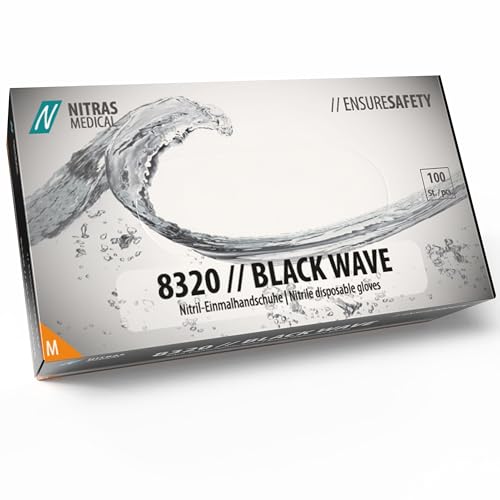 Nitras 8320 BLACK WAVE unsterile, medizinische, lebensmittelgeeignete Nitril-Einmalhandschuhe Farbe schwarz, puderfrei & latexfrei 100 Stück im Spenderkarton Größe M Nitras 8320 BLACK WAVE unsterile, medizinische, lebensmittelgeeignete Nitril-Einmalhandschuhe Farbe schwarz, puderfrei & latexfrei 100 Stück im Spenderkarton Größe M von Nitras