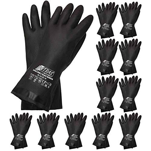 Nitras 12 Paar Chloroprene-Handschuhe 3460 Black Barrier velourisiert 30 cm - guter Schutz vor Alkoholen, Säuren, Laugen ..., Größe:10 von Nitras