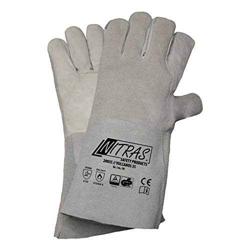 Nitras 12 Paar Schweisserhandschuhe Vulcanus 20035 5-Finger-Handschuhe Brandfest besteht aus einem Materialmix Voll- und Spaltleder, Größe:10 von Nitras