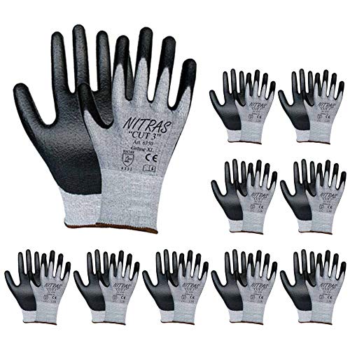 Nitras 6350 CUT 3 Schnittschutzhandschuhe Arbeitshandschuhe Handschuhe - 10 Paar, Größe:9 von Nitras