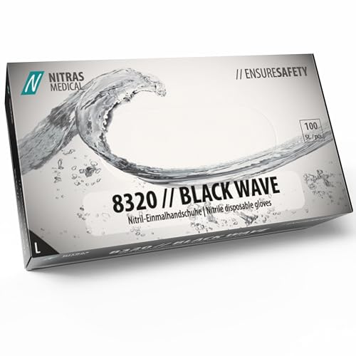 Nitras 8320 BLACK WAVE unsterile, medizinische, lebensmittelgeeignete Nitril-Einmalhandschuhe Farbe schwarz, puderfrei & latexfrei 100 Stück im Spenderkarton Größe L Nitras 8320 BLACK WAVE unsterile, medizinische, lebensmittelgeeignete Nitril-Einmalhandschuhe Farbe schwarz, puderfrei & latexfrei 100 Stück im Spenderkarton Größe L von Nitras
