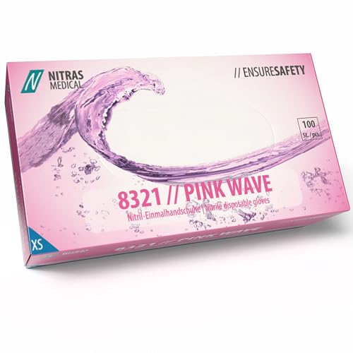 Nitras 8321 PINK WAVE unsterile medizinische Nitril-Einmalhandschuhe Farbe rosa, 100 Stück im Spenderkarton, latexfrei & puderfrei, Touchscreen kompatibel XS Nitras 8321 PINK WAVE unsterile medizinische Nitril-Einmalhandschuhe Farbe rosa, 100 Stück im Spenderkarton, latexfrei & puderfrei, Touchscreen kompatibel XS von Nitras