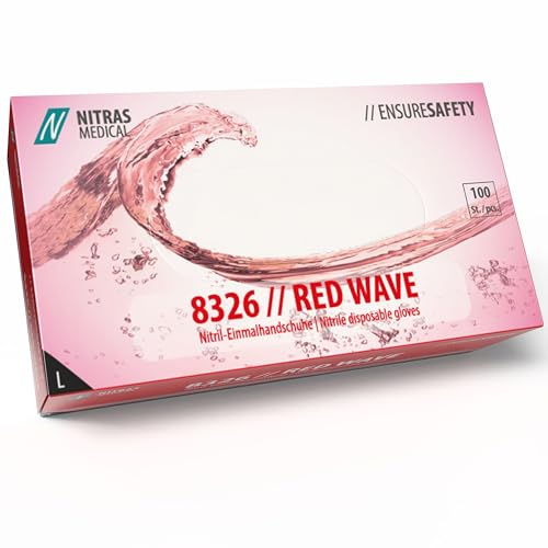 Nitras 8326 RED WAVE puderfreie, unsterile, medizinische, lebensmittelgeeignete Nitril-Einmalhandschuhe Farbe rot, 100 Stück im Spenderkarton (L) Nitras 8326 RED WAVE puderfreie, unsterile, medizinische, lebensmittelgeeignete Nitril-Einmalhandschuhe Farbe rot, 100 Stück im Spenderkarton (L) von Nitras