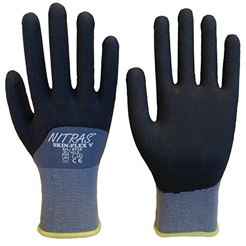 Nitras 8710 Skin-Flex V Strickhandschuh mit schwarzer 3/4 Spezalbeschichtung - VPE 12 Paar, Größe:9 (L) von Nitras