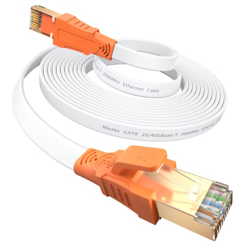 Nixsto Ethernet Kabel 15m- Cat 8 High Speed 40Gbps 2000MHz Flaches LAN-Kabel Netzwerkkabel mit RJ45 Stecker für Router, Modem, Switch, Gaming, TV Box Schneller als Cat5e/Cat6/Cat7 von Nixsto