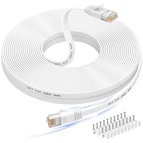 Nixsto Ethernet Kabel 20m, Cat 6 lan kabel 20meter High Speed, Netzwerkkabel, Flach Ethernet-Kabel mit Rj45-Anschluss für Router Modem, Aufwärtskompatibel mit Patchkabel Cat 7/Cat 8-Weiß von Nixsto