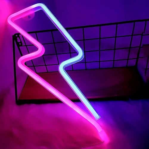 LED Blitz Neonlicht für Wanddekoration: Nizirioo Lightning Bolt Neonschilder Neon Schilder mit Rosa und Blauem Neonlicht für Schlafzimmer USB/3 AA Batterie Netzteil für Bars, Partys, Weihnachten von Nizirioo