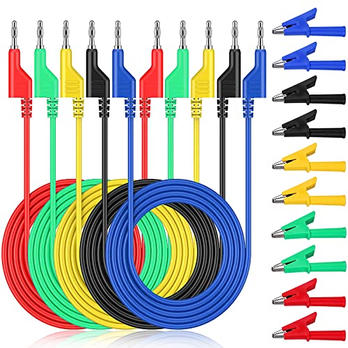 Multimeter Messleitungen, 5 Stück Messleitung Bananenstecker Krokodilklemmen, 4mm 5 Farben Bananenstecker mit 10 Stück Isolierte Krokodiklemmen, Banana Test Kabel für Multimeter Spannungsprüfer von Nizirioo