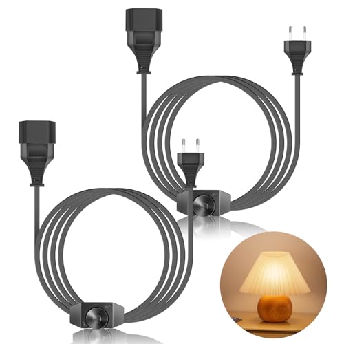 Nizirioo 2 Stück LED Dimmer mit Schalter: 2m Kabel Dimmer für LED Lampen(220-250V), Euro Stecker Drehdimmer Netzkabel, Dimmschalter Stufenlos Dimmbar/Dimmen(Schnur-Drehdimmer) für LED Leuchtmittel von Nizirioo