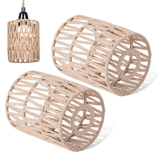 Nizirioo 2 Stück Lampenschirm Boho, Boho Rattan Lampenschirm, Deckenleuchte Hängelampe, Rattan Lampenschirm Retro Für Tischlampe Hängeleuchten Deckenlampe Für Esszimmer Wohnzimmer Café von Nizirioo