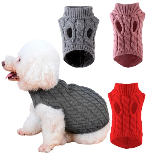 Nizirioo 3 Stück Hundepullover, Hunde Rollkragen Strickpullover, Hunde Pullis Winter Warme, Kleine Hunde Rollkragen Strickpullover Winter Warmer Hund Katzenpullover Kleidung Haustiermantel(M) von Nizirioo