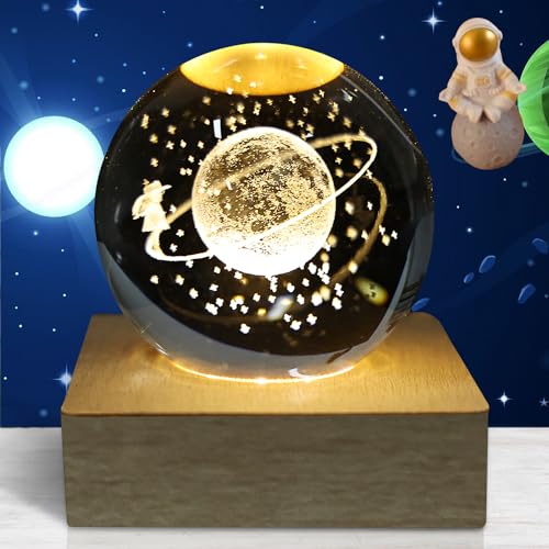 Nizirioo 3D Kristallkugel Nachtlicht mit Ständer 3D Kristall Planet Gehen Sie unter den Sternen Modell,USB 3D Kristallkugel Nachtlicht mit Ständer,60 mm Glaskugel Geschenk für Weihnachten Geburtstag von Nizirioo