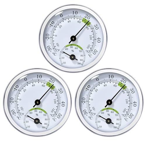 Nizirioo Analog Thermometer Hygrometer 2in1: 3 Stück Temperatur und Luftfeuchtigkeitmessgerät, Mini Thermo-Hygrometer für Baby Zuhause Garage Wohnzimmer Office, Ø 58mm von Nizirioo