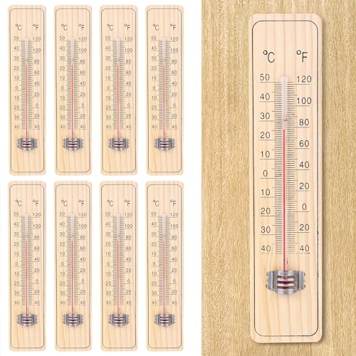 Nizirioo Zimmerthermometer Analoges 8 Stück, Holz Innenthermometer, Wetterfest Gartenthermometer, Kann ℃- und ℉ Temperatur anzeigen, Holz Thermometer für Innen und Außen (-40 bis +50 ℃) von Nizirioo