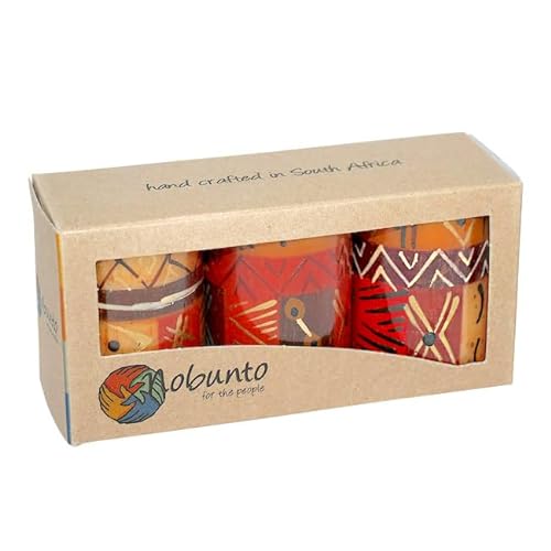 Nobunto Kerzen - Bongazi - Fair Trade Kunstkerze aus Südafrika - Handbemalte Geschenkkerze - Afrikanische Kerzensets - Bunte Stabkerzen - Weihnachten - Ostern (3er-Set Stumpenkerzen 5x7cm) von Nobunto