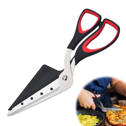 Pizzaschere Pizzamesser Pizzaschneider Triangle mit Pizza-Heber, charfer Edelstahlklinge und Weichem Griff, Pizza Schere Spülmaschinenfest 27cm，Schwarz-Rot von Nodcows