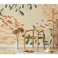 Abstraktes Boho Style Wallpaper Wandbild, Traditionelle Oder Vorgeklebte Tapete, Natur Inspiriertes Selbstklebend, Peel & Stick Beige Akzent von NordicHarmony