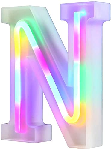 Leuchtende LED-Buchstaben-Lichter, Neon-Buchstaben, Nachtlichter für Wand, Geburtstag, Party, Weihnachten, Hochzeitsdekoration, bunte Buchstaben (N) von Nordstylee