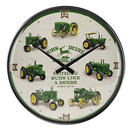Nostalgic-Art Retro Wanduhr, Ø 31 cm, John Deere – Model Chart – Geschenk-Idee für Traktor-Fans, Große Küchenuhr, Vintage Design von Nostalgic-Art