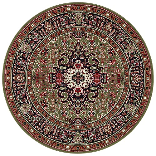 Nouristan Mirkan Orient Teppich Rund – Wohnzimmerteppich Orientalisch Kurzflor Vintage Orientalischer Teppich für Esszimmer, Wohnzimmer, Schlafzimmer – Grün, 160cm von Nouristan
