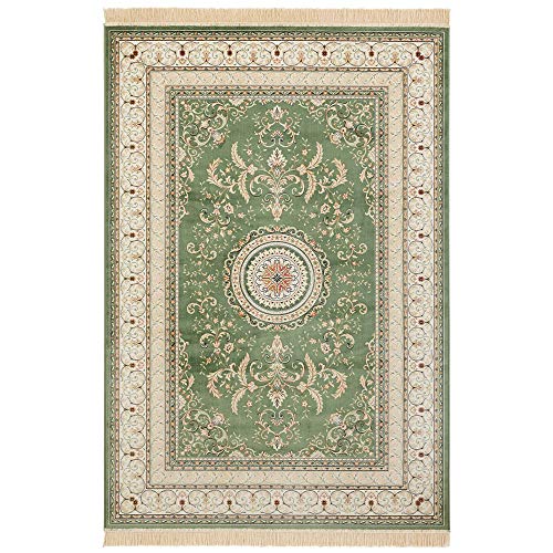 Nouristan Naveh Orient Teppich – Wohnzimmerteppich Orientalisch Kurzflor mit Fransen Vintage Orientalischer Samt-Teppich für Esszimmer, Wohnzimmer, Schlafzimmer – Grün, 135x195cm von Nouristan