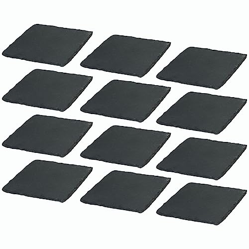 Novaliv 12x Schieferplatten I quadratisch I 20x20x0,5 cm I Sushi Deko Servierplatten lang Schieferplatten Untersetzer Tischplatz Teller Set von Novaliv