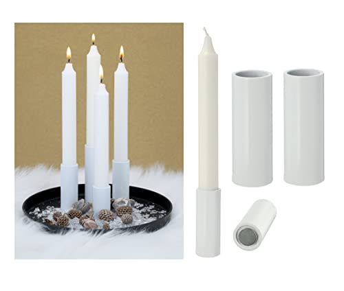 Novaliv 2X Stabkerzenhalter magnetisch Weiss 2,8x10cm Kerzenhalter Tafelkerzen Stabkerzen Tischdekoration Weihnachten Dekotablett Adventskranz Kerzenständer Magnet Candle Holder Wohnzimmerdeko von Novaliv