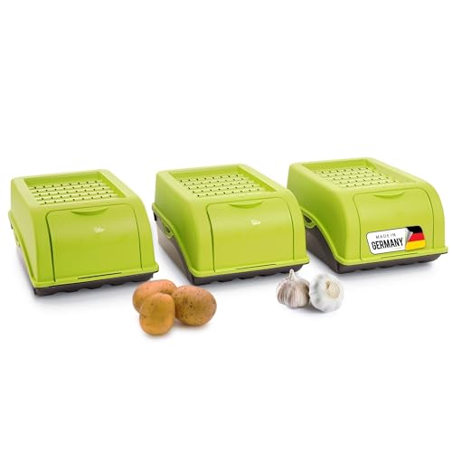 Novaliv Kartoffel Aufbewahrungsbox | 3X klein 3,5L | GRÜN | Zwiebelbox | Gemüsebox stapelbar Kartoffelbox Zwiebel Aufbewahrung Kartoffelkorb Obstbehälter Kartoffelkiste Frischhaltedose Möhren von Novaliv