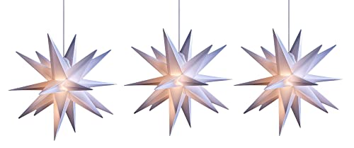 Novaliv 3er Sparset Weihnachtssterne LED Dekosterne 25cm WEISS für AUSSEN Kabel mit Trafo 3D Stern 18 Zackig Leuchtstern Weihnachtslicht Winterbeleuchtung 3D Stern Weihnachtslicht von Novaliv