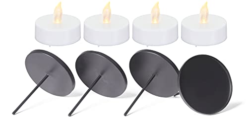 Novaliv 4X Kerzenpick flach 6,5cm Schwarz mit 4X LED Teelichter Maxi Kerzenpick für Adventskranz Weihnachten Kerzenständer Kerzentülle Metall Adventskerzenhalter Kerzenteller zum Stecken Kerzenhalter von Novaliv