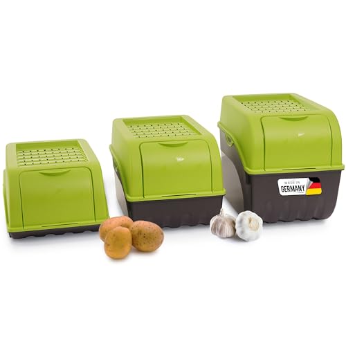 Novaliv Kartoffel Aufbewahrungsboxen Set | 3,5L + 5L + 9L | GRÜN | Kartoffelboxen | Gemüseboxen stapelbar Zwiebelboxen Kartoffelkörbe Obstbehälter Kartoffelkisten Frischhaltedosen von Novaliv