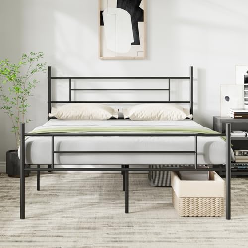 Novilla Bettrahmen 150 x 200 cm, Bettgestell mit Lattenrost, Modern Bettgestelle, Metallbett mit Kopfteil für Schlafzimmer ästezimmer, Schwarz von Novilla