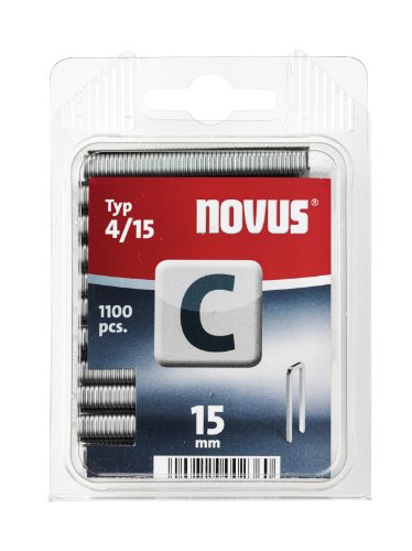 Novus Schmalrückenklammern 15 mm, 1100 Klammern vom Typ C4/15, Heftmittel für Profilhölzer, Paneele und Holzfaserplatten von Novus