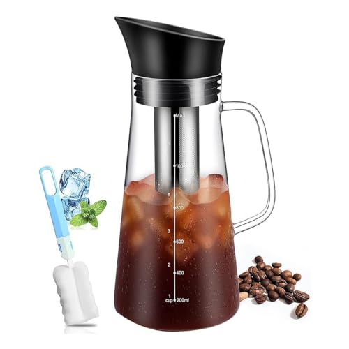 Nudeg Cold Brew-Kaffeemaschine, Eiskaffeemaschine, Cold Brew-Teekrug, Langlebiges Glas und Luftdichter Deckel, Kaffeekanne 1,2 L von Nudeg