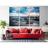 Natur-Wand-Dekor Steine Wandkunst Setzt Ozean Kunstdruck Wellen Wand Kunst Leinwand Meer Sanset Landschaft Poster Horizon von NumberOneUA