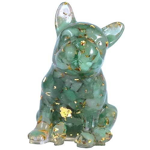 Nupuyai Französische Bulldogge Figur Harz Kristall Hund Figur Deko Heilstein Welpe Statue Edelstein Tier Skulptur für Glücksbringer Heimbüro Dekoration, Grüner Aventurin von Nupuyai