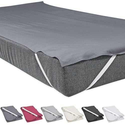 Bettlaken ohne Gummizug 140 x 200 cm Anthrazit mit 4 Eckgummis rutschfest Uni Baumwolle Glatte Einfache Klassische Bettücher Doppelbett Singles Einzelbett Laken von Nurtextil24